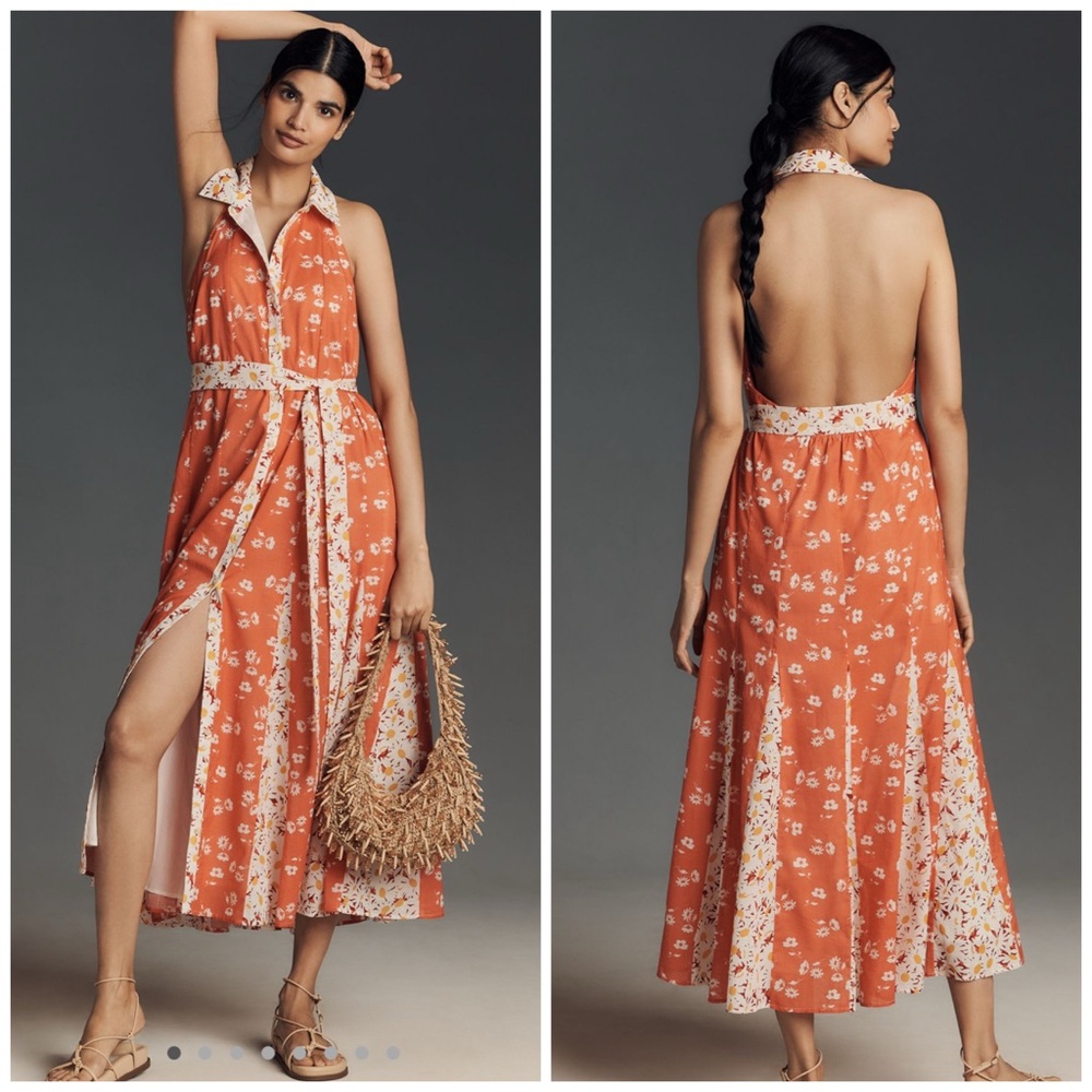 Maeve Halter Godet Midi Dress